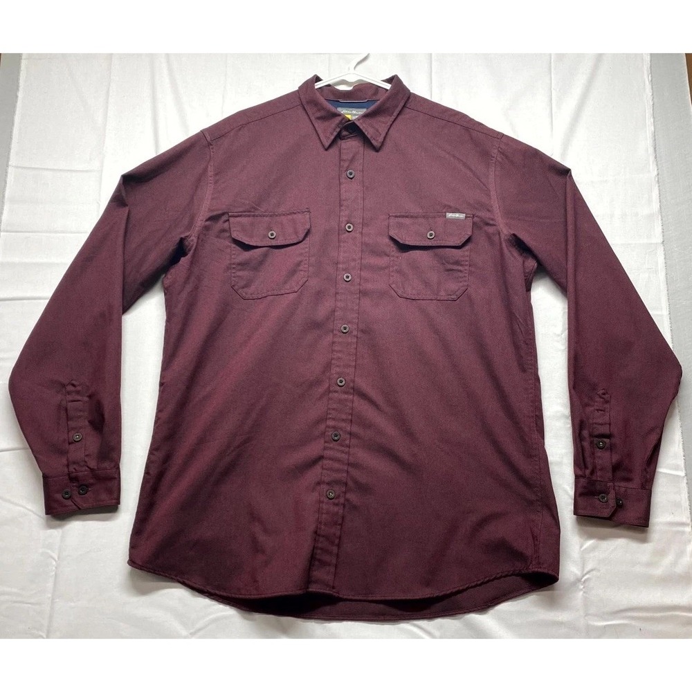 Eddie Bauer Shirt Mens XLT Burgundy Chest Pockets Long Sleeve Formal Button Up